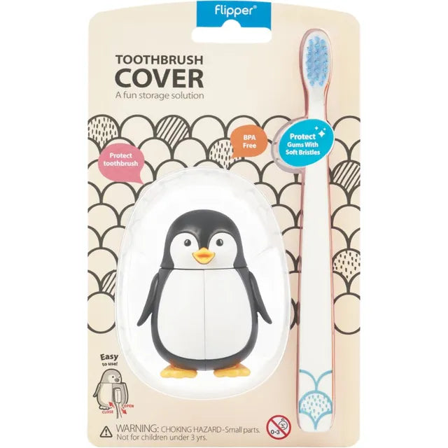 Flipper Fun Animal Hygienic Toothbrush Holder w/ Soft Bristle Toothbrush (Penguin)