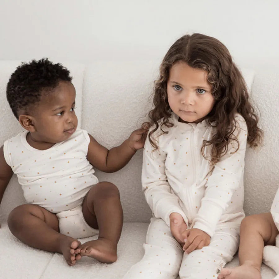 Elli Junior Bamboo Two Way Zip Pajamas Golden Dots Elli Junior Bamboo Two Way Zip Pajamas Golden Dots