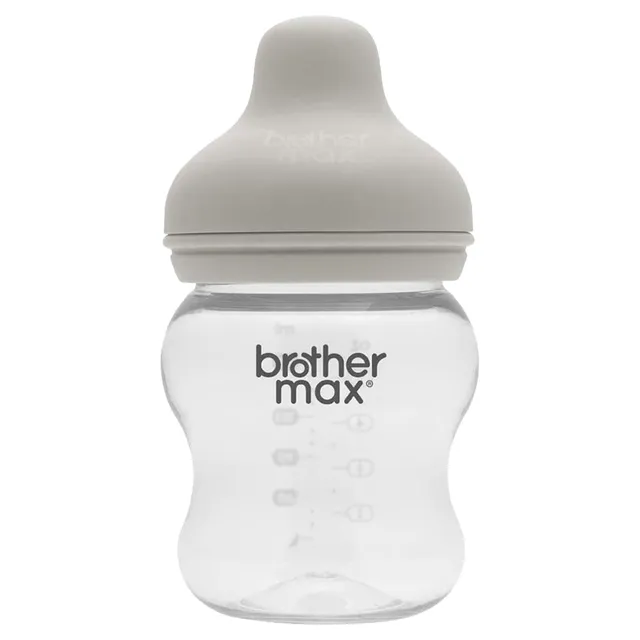 Brother Max - Extra Wide Neck Glass Feeding Bottle 240ml/8oz + M Teat (Grey)