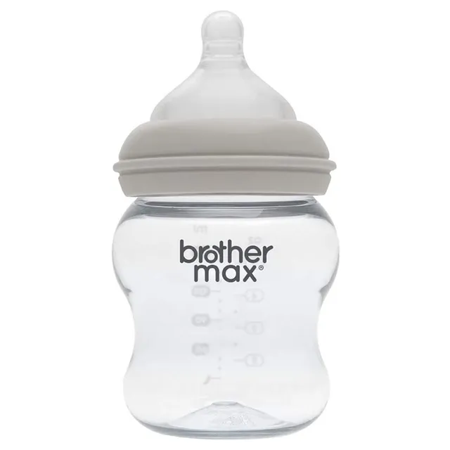 Brother Max - Extra Wide Neck Glass Feeding Bottle 240ml/8oz + M Teat (Grey)