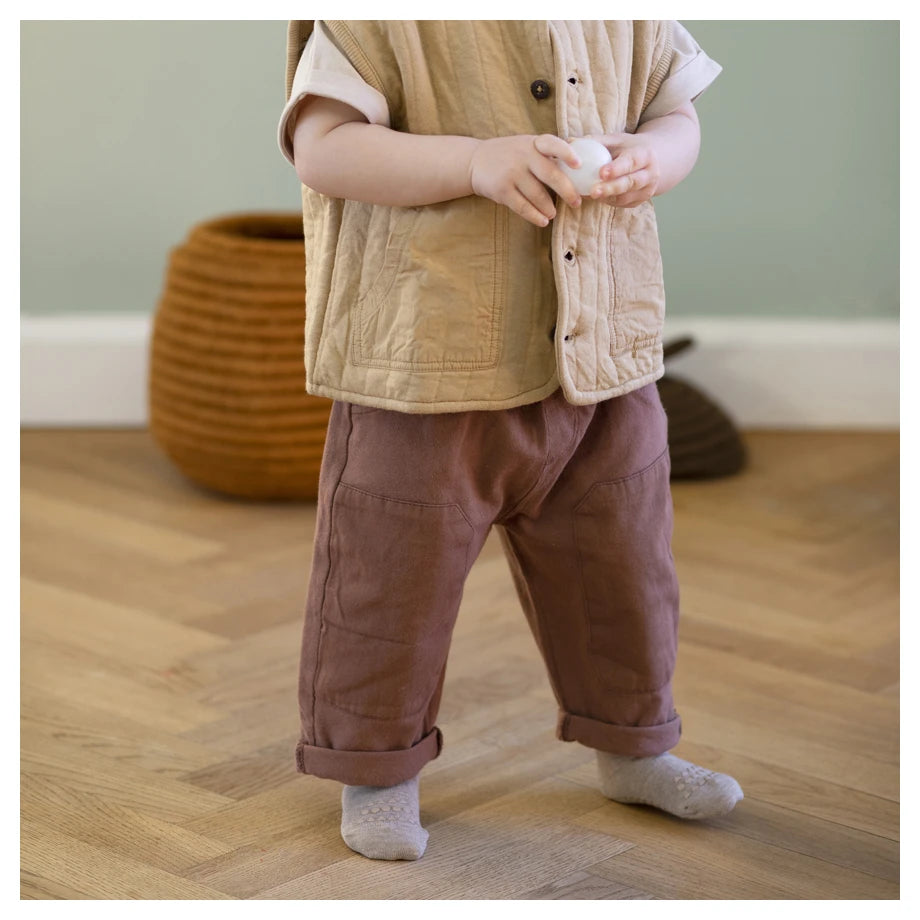 Go Baby Go Non-Slip Socks Bamboo (6-12M) (Sand)