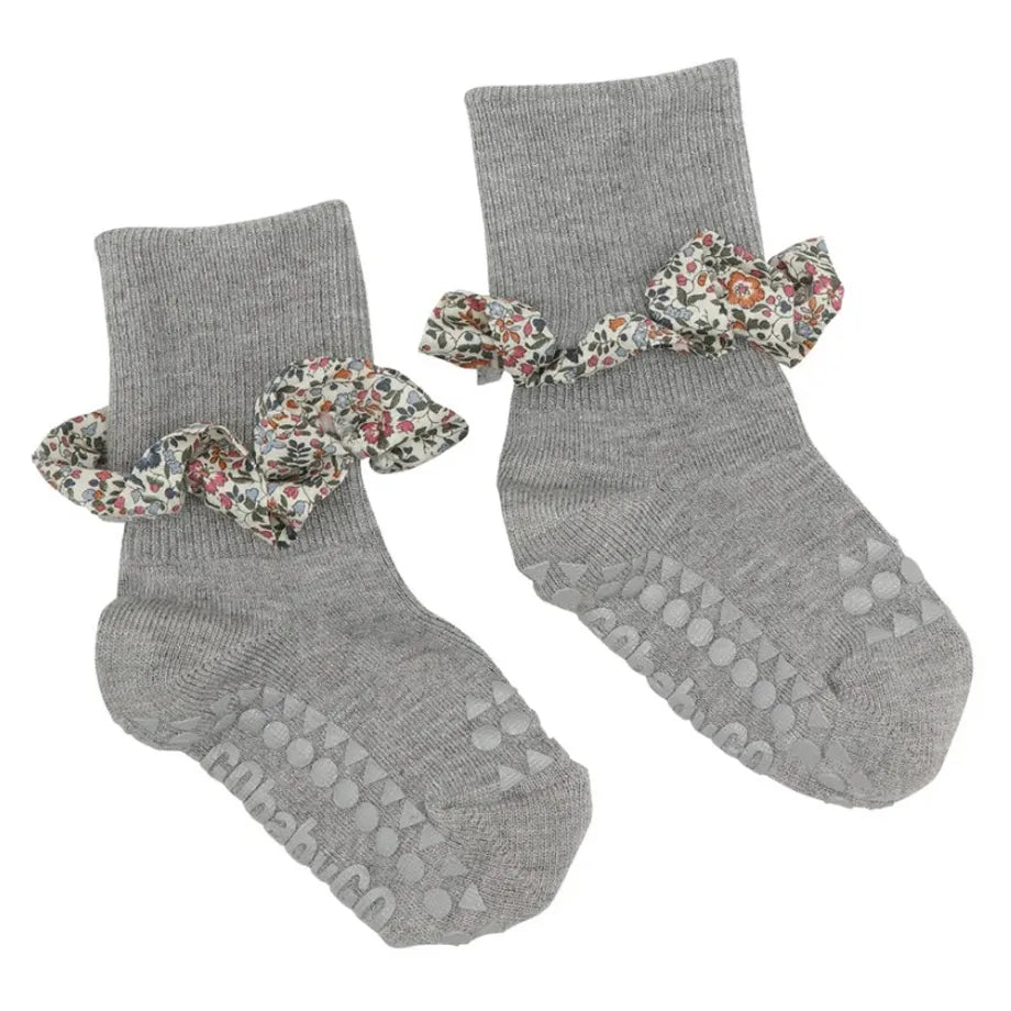 Go Baby Go Non-Slip Socks Bamboo Liberty (6-12M) (Grey & Orange)