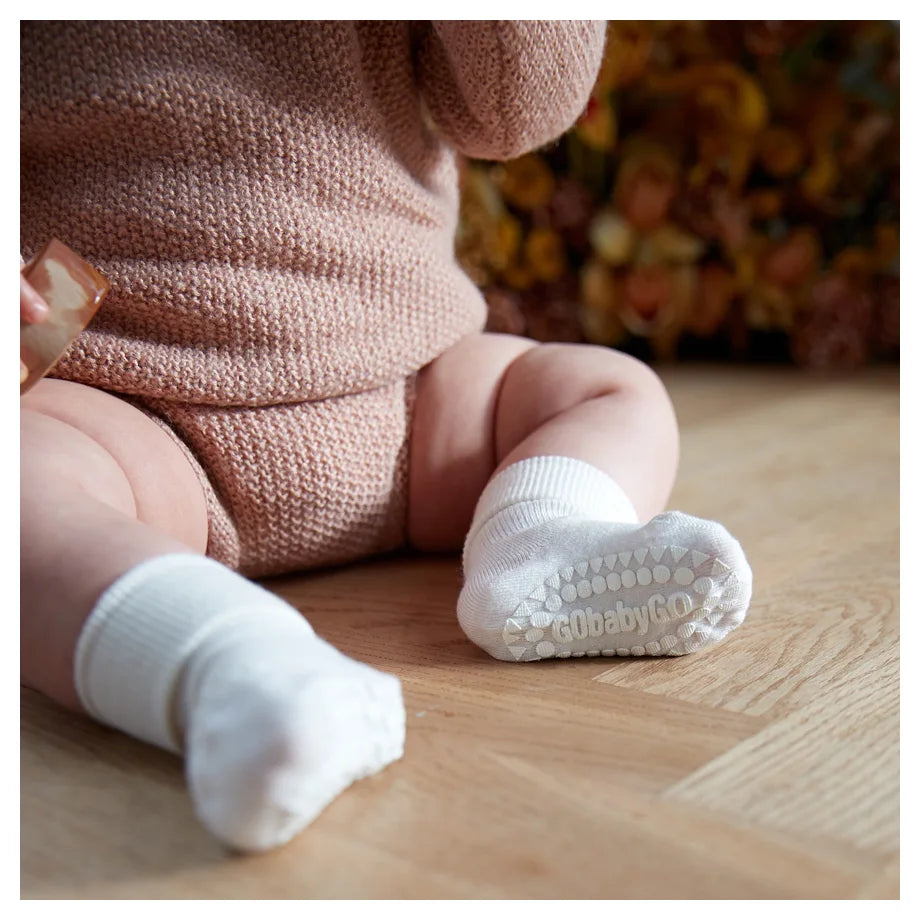Go Baby Go Non-Slip Socks Bamboo (6-12M) (Off White)