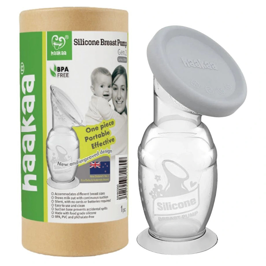 Haakaa 150Ml Silicone Breast Pump With Suction Base And Silicone Cap (Grey)