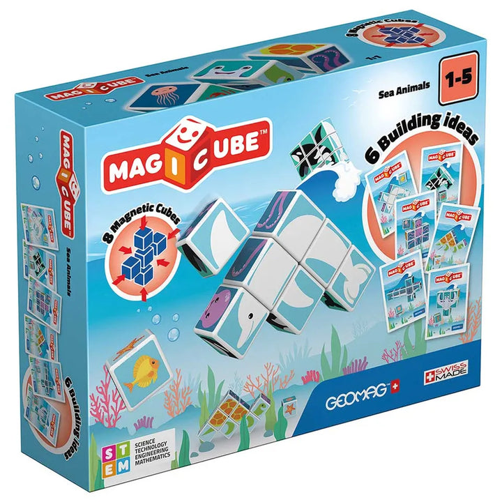Geomag Magicube Printed Sea Animals With Cards Stem Toy 11pcs