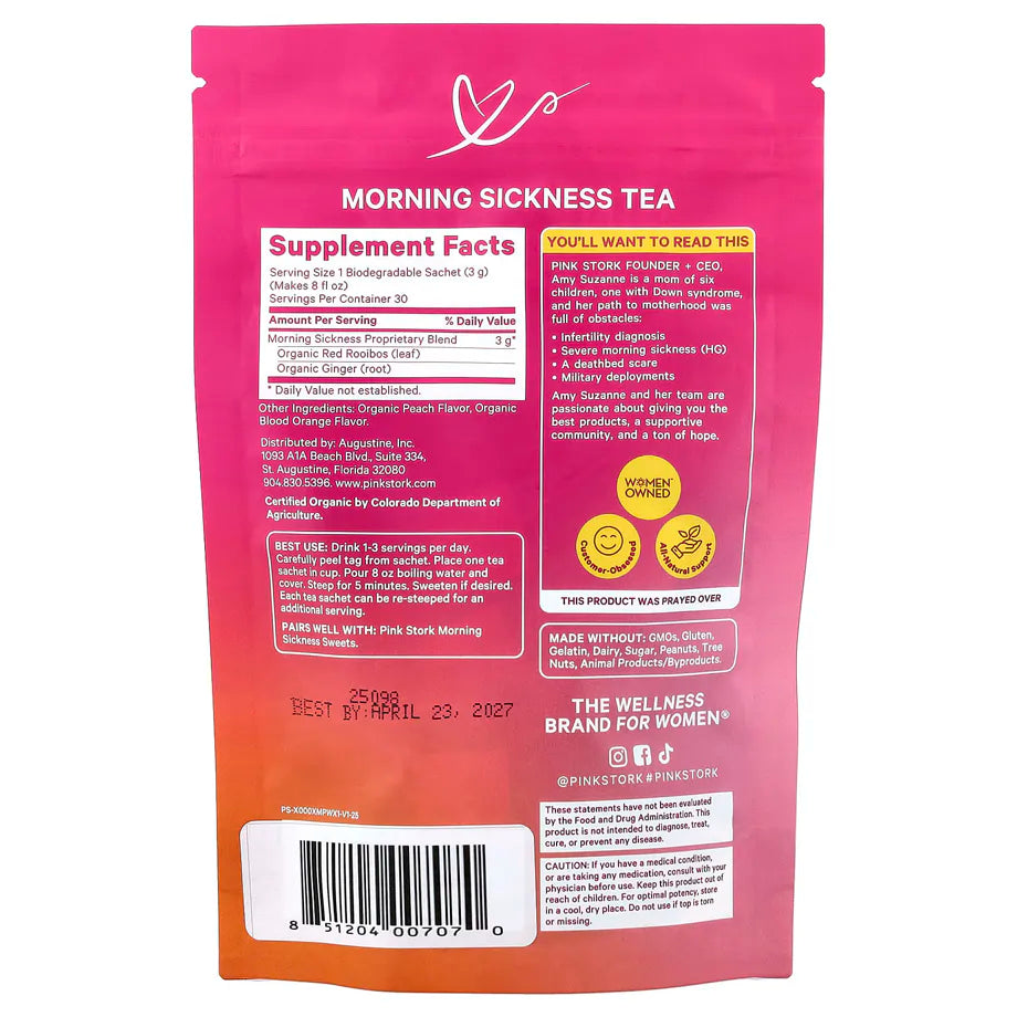 Pink Stork Morning Sickness Tea, Ginger Peach, 15 Sachets (45 g)