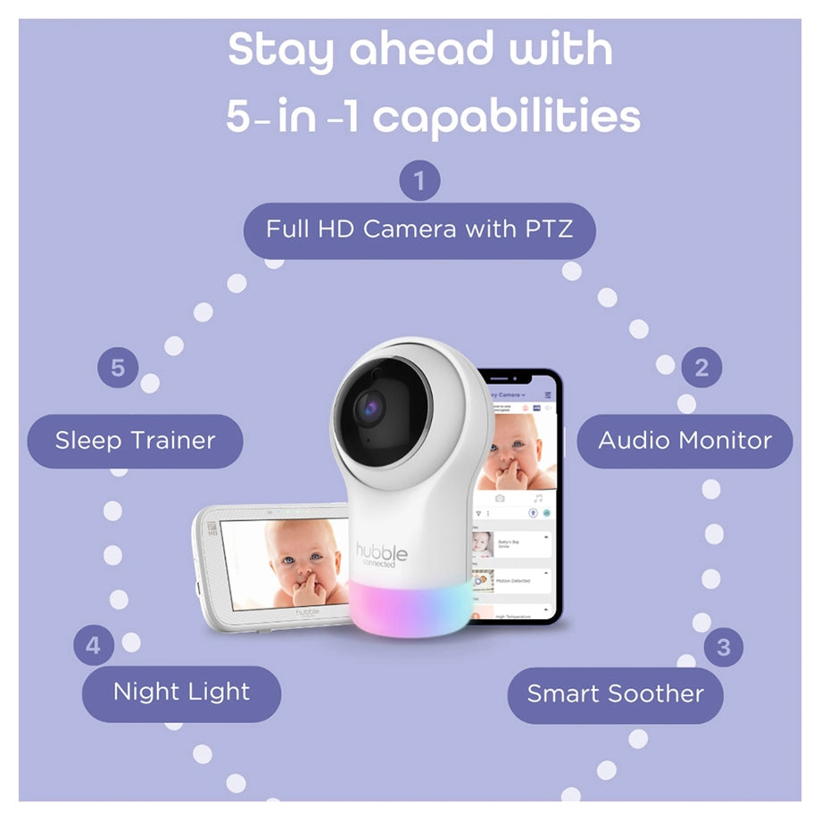 Hubble Connected Nursery Pal Glow+ Smart Baby Monitor with 5" Parent Unit & Wi-Fi