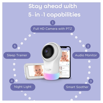 Hubble Connected Nursery Pal Glow+ Smart Baby Monitor with 5" Parent Unit & Wi-Fi