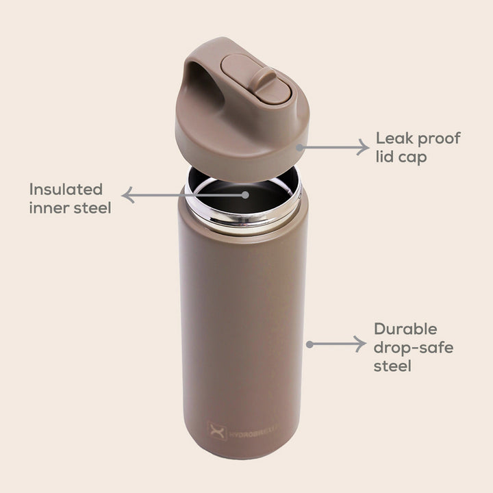 Hydrobrew Double Wall Insulated Sports Water Bottle 550ml (Khaki)