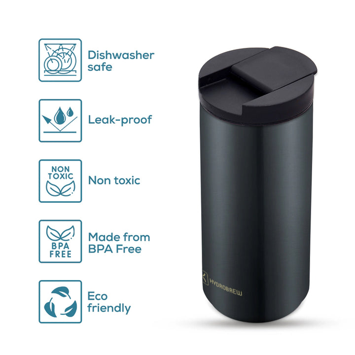 Hydrobrew Double Wall Insulated Tumbler Water Bottle 500ml (Black)