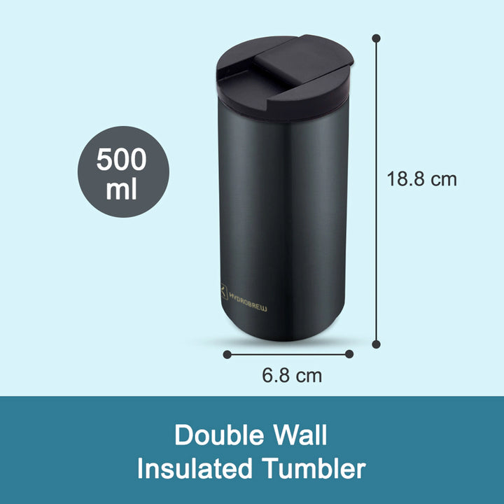Hydrobrew Double Wall Insulated Tumbler Water Bottle 500ml (Black)