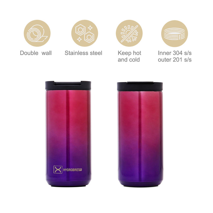 Hydrobrew Double Wall Insulated Tumbler Water Bottle Chrome 500ml