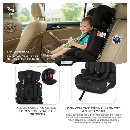 Neobreez ELEK 3-in-1 Toddler Car Seat i-Size 9m-12Y (Black)