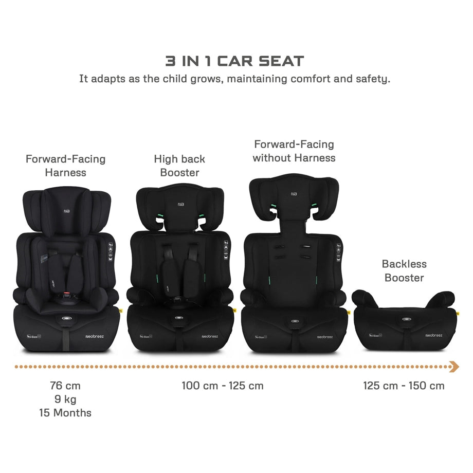 Neobreez ELEK 3-in-1 Toddler Car Seat i-Size 9m-12Y (Black)