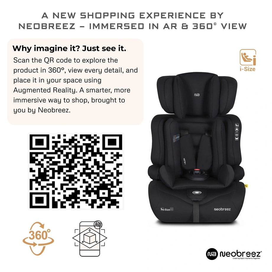Neobreez ELEK 3-in-1 Toddler Car Seat i-Size 9m-12Y (Black)