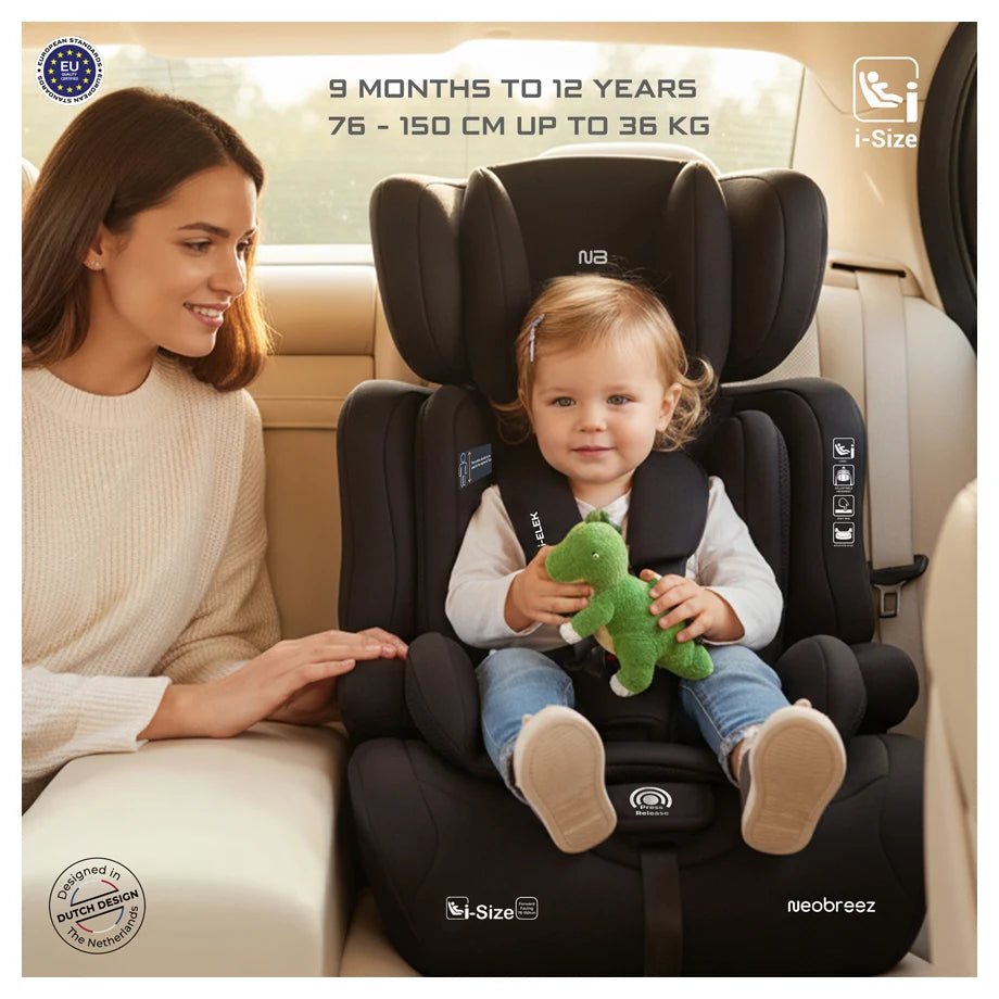 Neobreez ELEK 3-in-1 Toddler Car Seat i-Size 9m-12Y (Black)