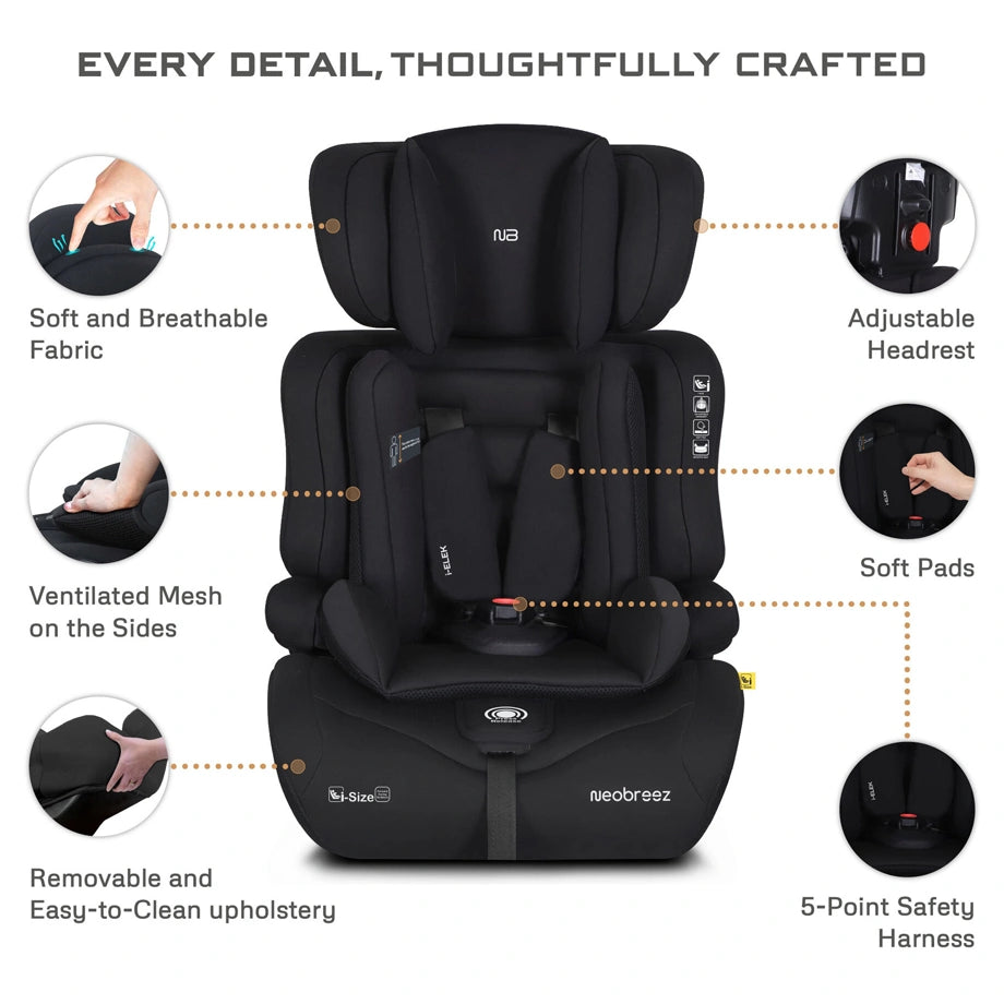 Neobreez ELEK 3-in-1 Toddler Car Seat i-Size 9m-12Y (Black)