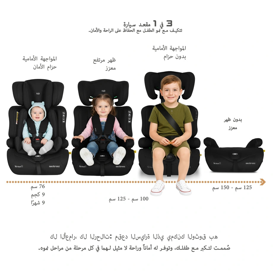 نيوبريز آي إي إل إي كيه 3-آين1 تودلير كار سيت آيسايز ٩ م - ١٢ سنة (أسود/ دارك رمادي)