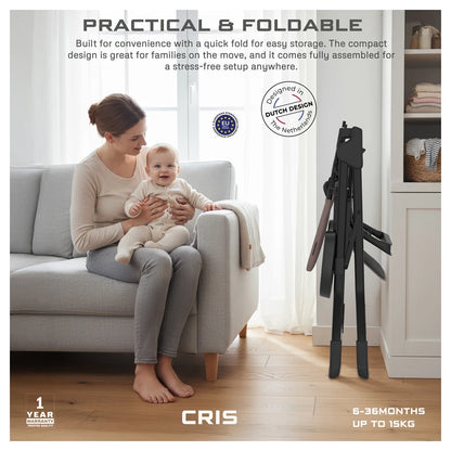 Neobreez CRIS Foldable Baby High Chair Lightweight and Portable 5kg (Brown-Black)