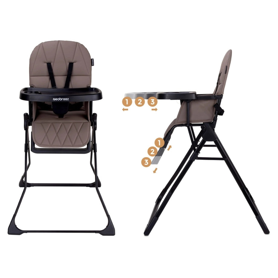 Neobreez CRIS Foldable Baby High Chair Lightweight and Portable 5kg (Brown-Black)