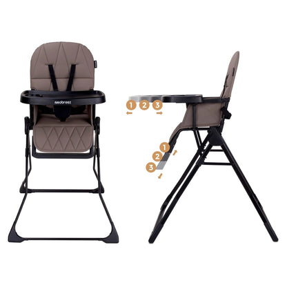 Neobreez CRIS Foldable Baby High Chair Lightweight and Portable 5kg (Brown-Black)