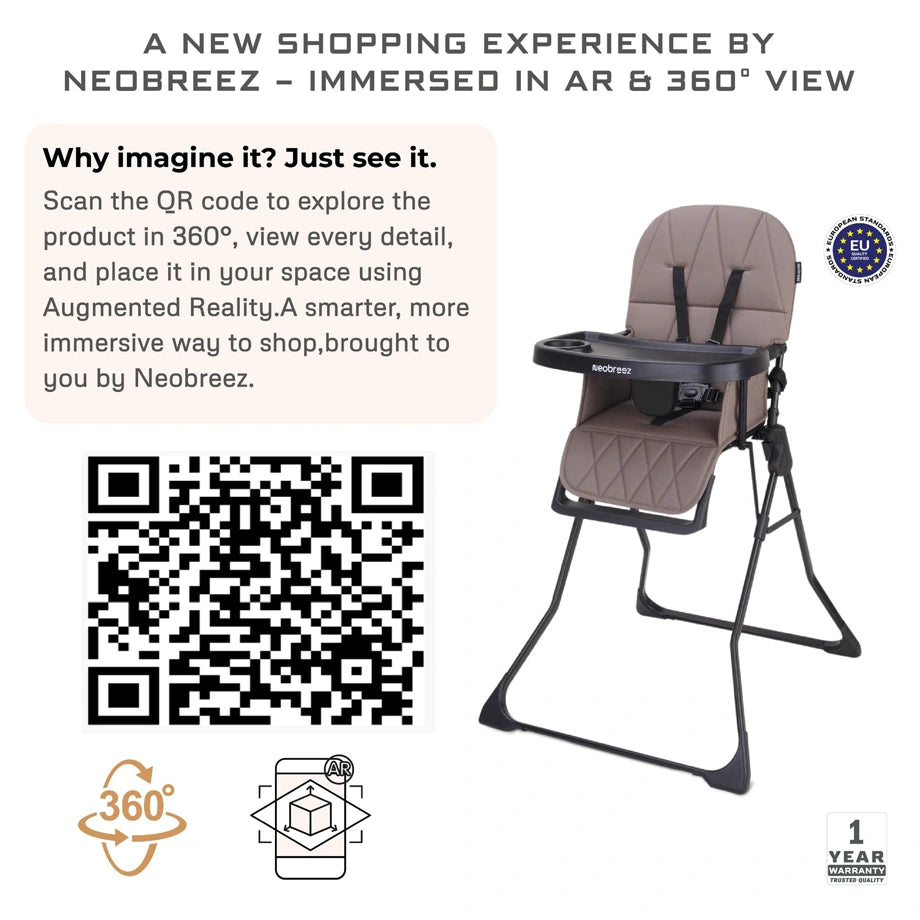 Neobreez CRIS Foldable Baby High Chair Lightweight and Portable 5kg (Brown-Black)