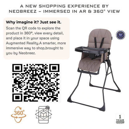 Neobreez CRIS Foldable Baby High Chair Lightweight and Portable 5kg (Brown-Black)