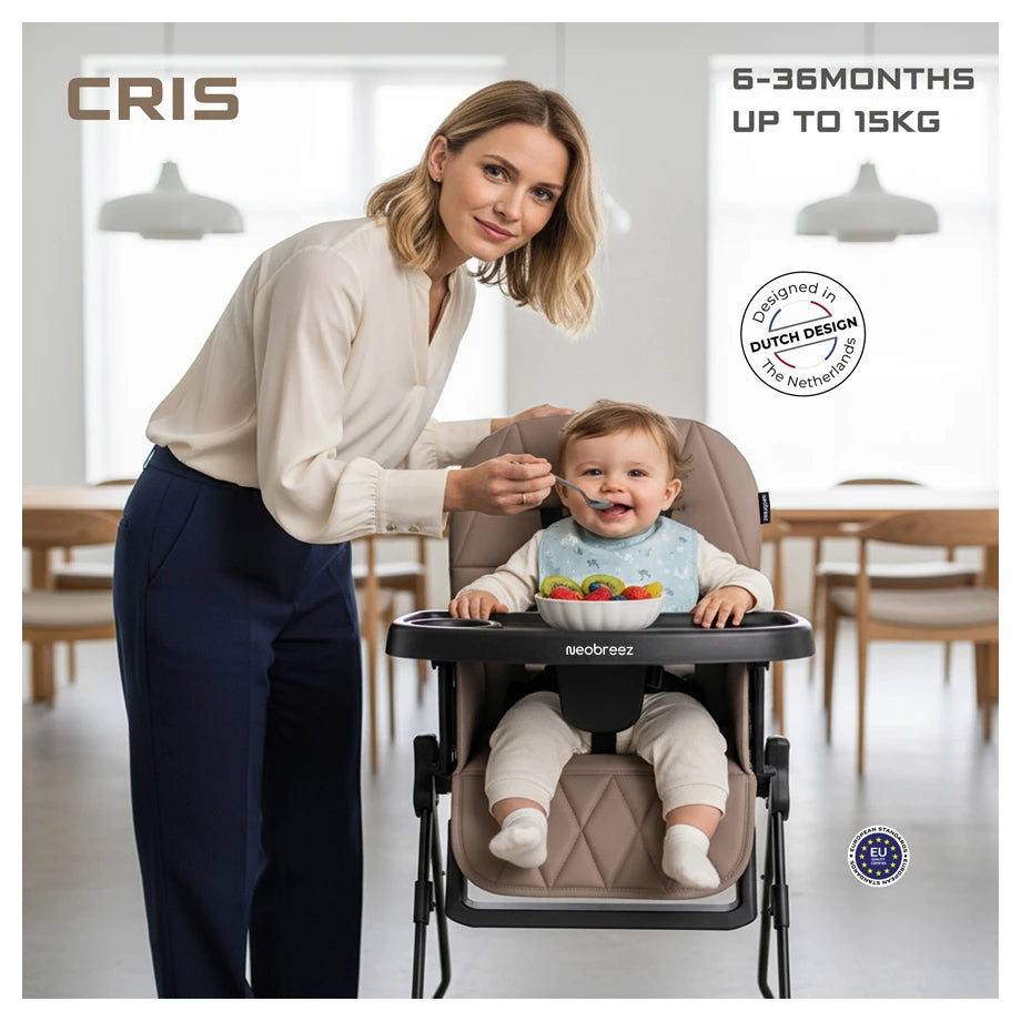 Neobreez CRIS Foldable Baby High Chair Lightweight and Portable 5kg (Brown-Black)