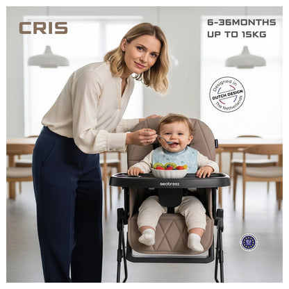 Neobreez CRIS Foldable Baby High Chair Lightweight and Portable 5kg (Brown-Black)