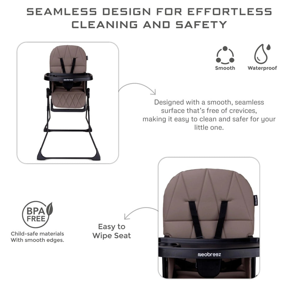 Neobreez CRIS Foldable Baby High Chair Lightweight and Portable 5kg (Brown-Black)