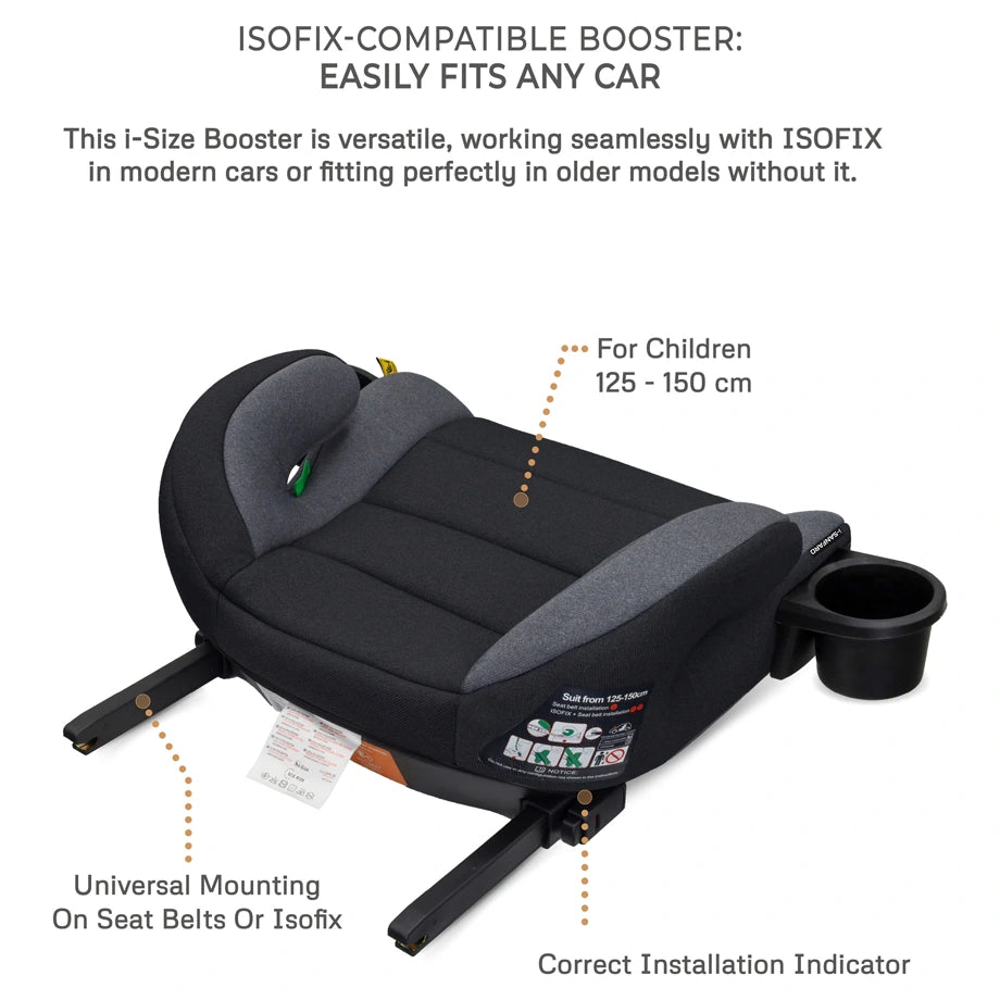 Neobreez SANFARO i-Size Kids Booster Car Seat With ISOFIX Group 2/3 With 2 Cup Holders(Dark Grey)
