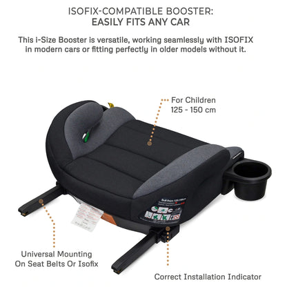 Neobreez SANFARO i-Size Kids Booster Car Seat With ISOFIX Group 2/3 With 2 Cup Holders(Dark Grey)