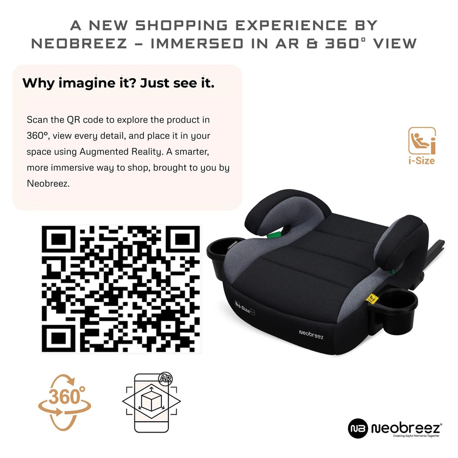Neobreez SANFARO i-Size Kids Booster Car Seat With ISOFIX Group 2/3 With 2 Cup Holders(Dark Grey)