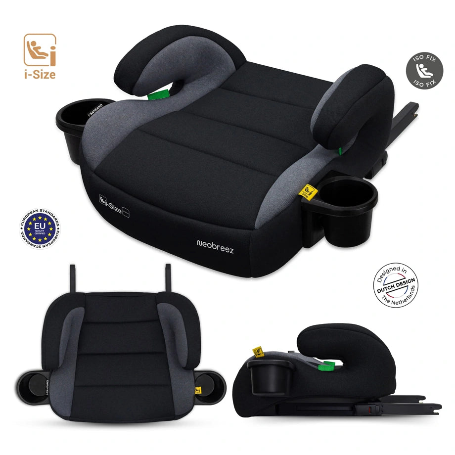 Neobreez SANFARO i-Size Kids Booster Car Seat With ISOFIX Group 2/3 With 2 Cup Holders(Dark Grey)