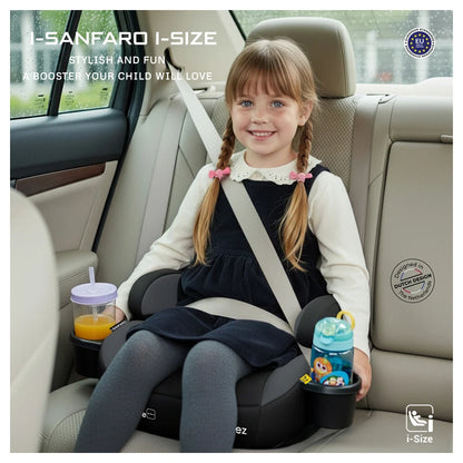 Neobreez SANFARO i-Size Kids Booster Car Seat With ISOFIX Group 2/3 With 2 Cup Holders(Dark Grey)