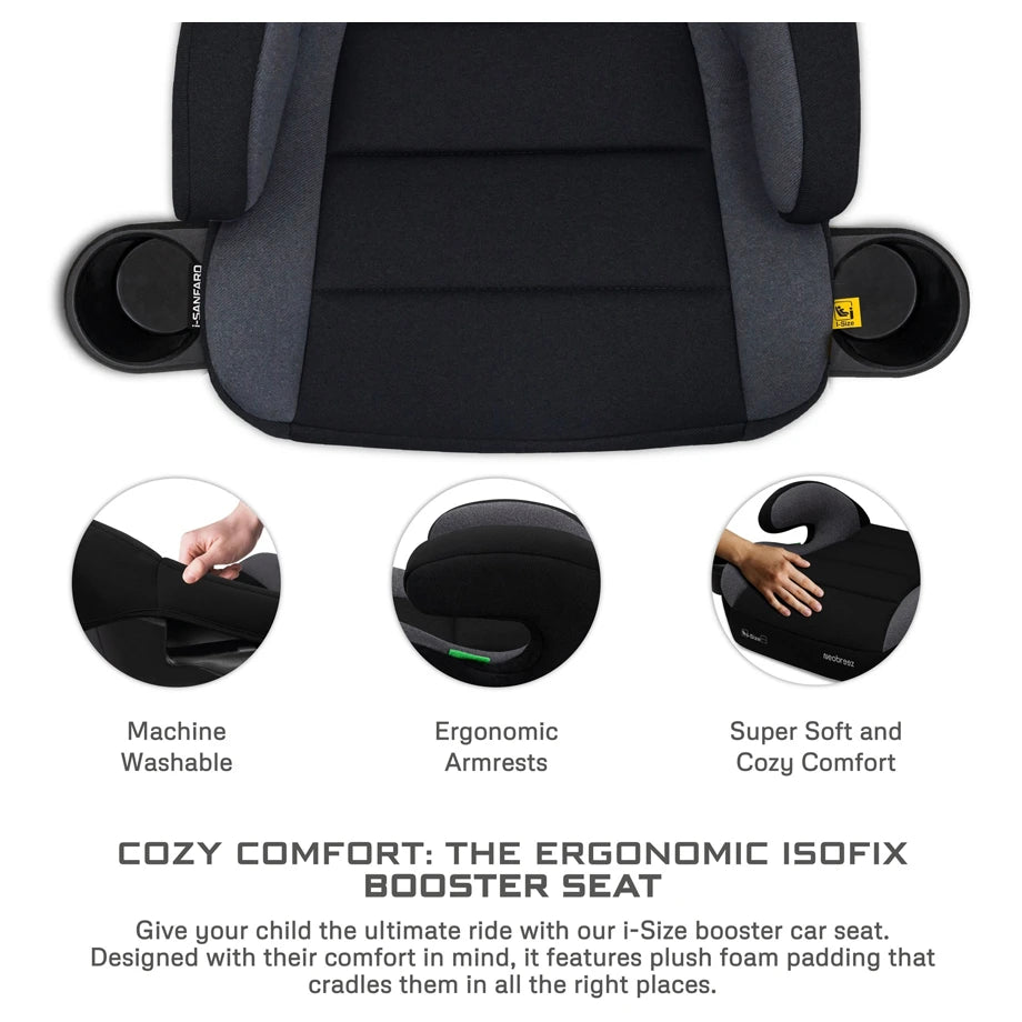 Neobreez SANFARO i-Size Kids Booster Car Seat With ISOFIX Group 2/3 With 2 Cup Holders(Dark Grey)