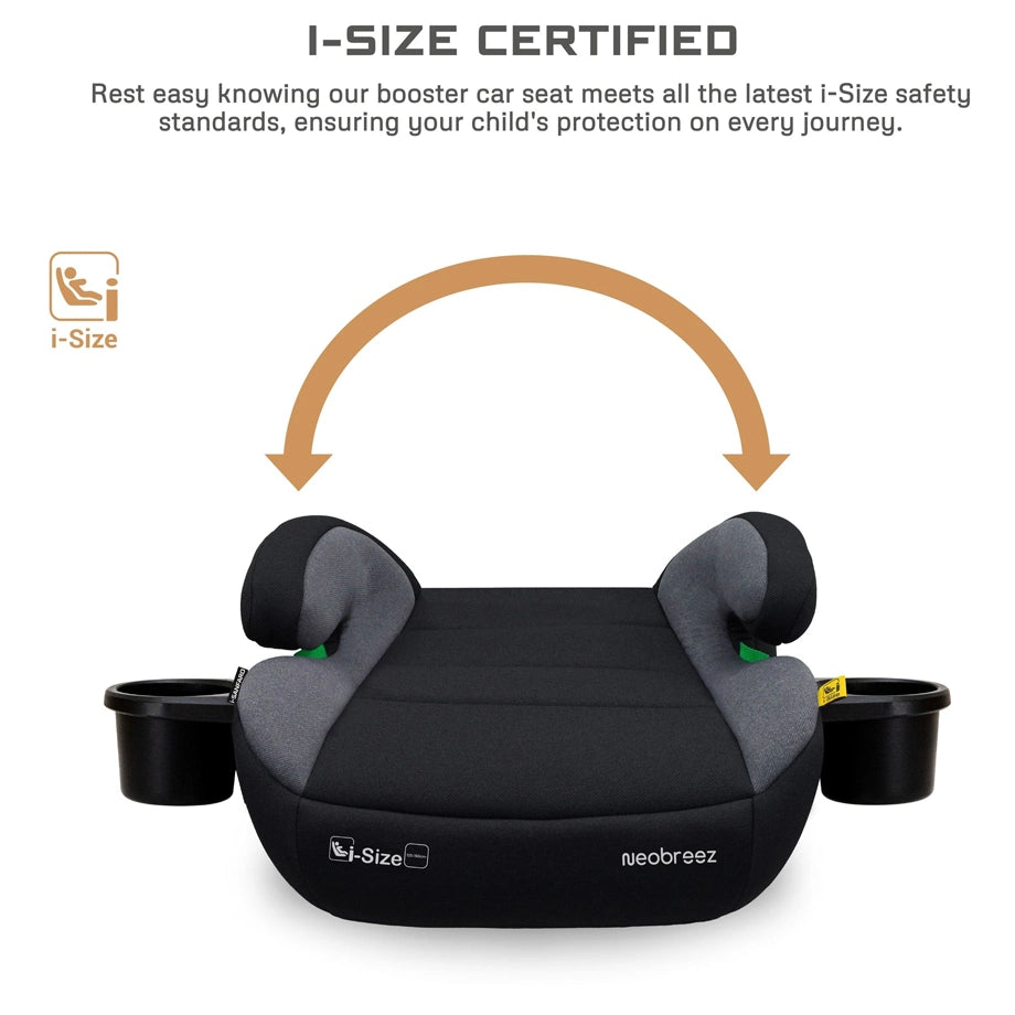 Neobreez SANFARO i-Size Kids Booster Car Seat With ISOFIX Group 2/3 With 2 Cup Holders(Dark Grey)