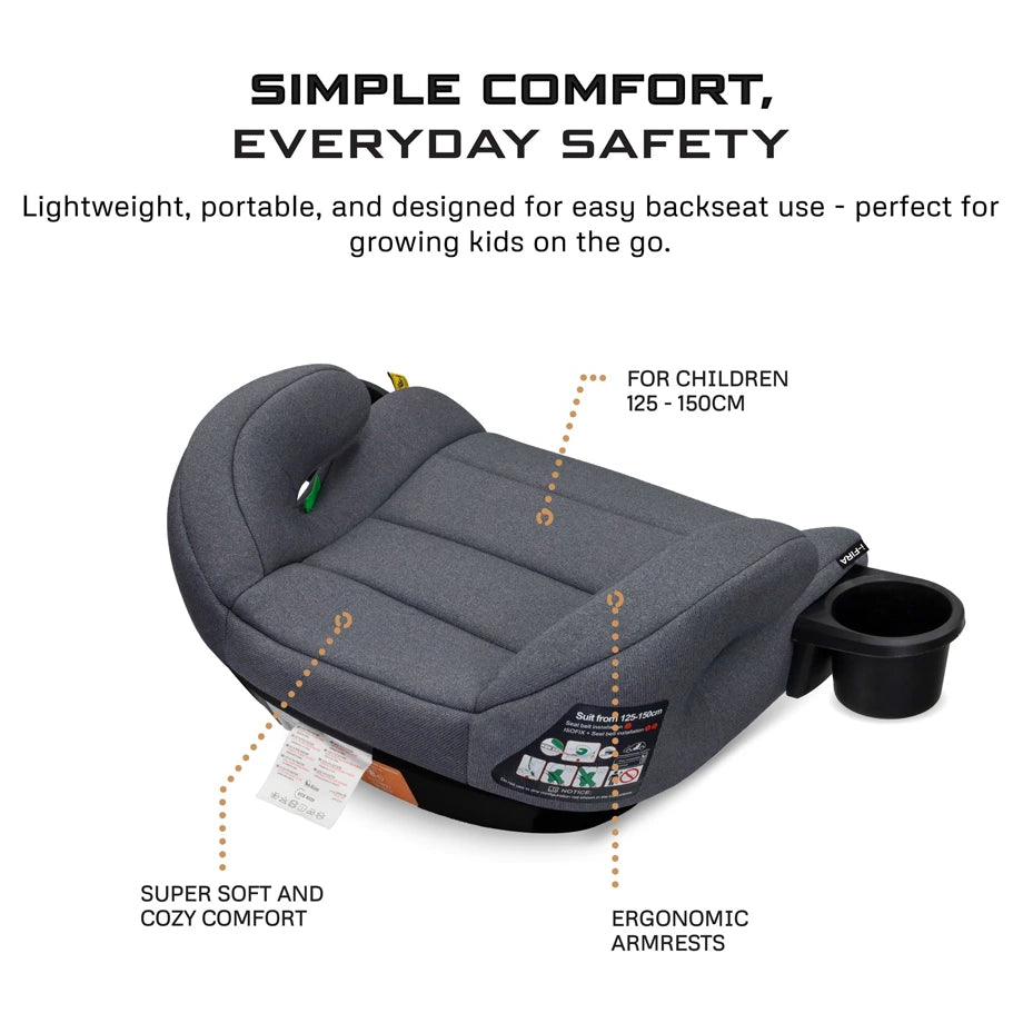Neobreez Fira I-Size Kids Booster Car Seat Group 2/3 With 2 Cup Holders (Grey)