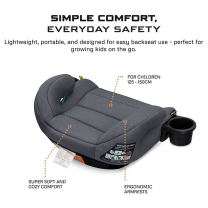 Neobreez Fira I-Size Kids Booster Car Seat Group 2/3 With 2 Cup Holders (Grey)