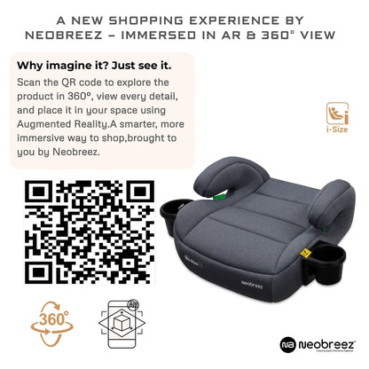 Neobreez Fira I-Size Kids Booster Car Seat Group 2/3 With 2 Cup Holders (Grey)