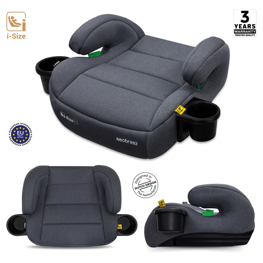 Neobreez Fira I-Size Kids Booster Car Seat Group 2/3 With 2 Cup Holders (Grey)