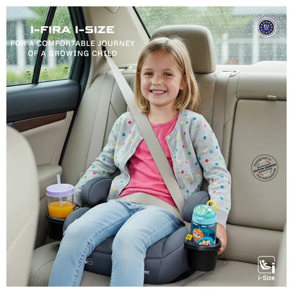 Neobreez Fira I-Size Kids Booster Car Seat Group 2/3 With 2 Cup Holders (Grey)