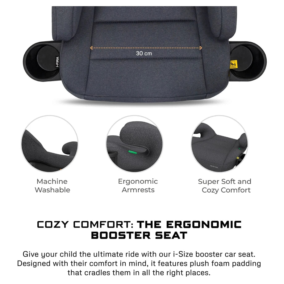 Neobreez Fira I-Size Kids Booster Car Seat Group 2/3 With 2 Cup Holders (Grey)