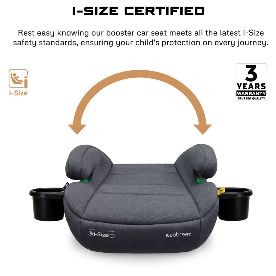Neobreez Fira I-Size Kids Booster Car Seat Group 2/3 With 2 Cup Holders (Grey)