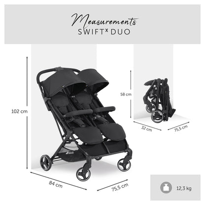 Hauck Swift X Duo Twin Pushchair Compact Side-By-Side ,Wide, One-Hand Fold (Black)