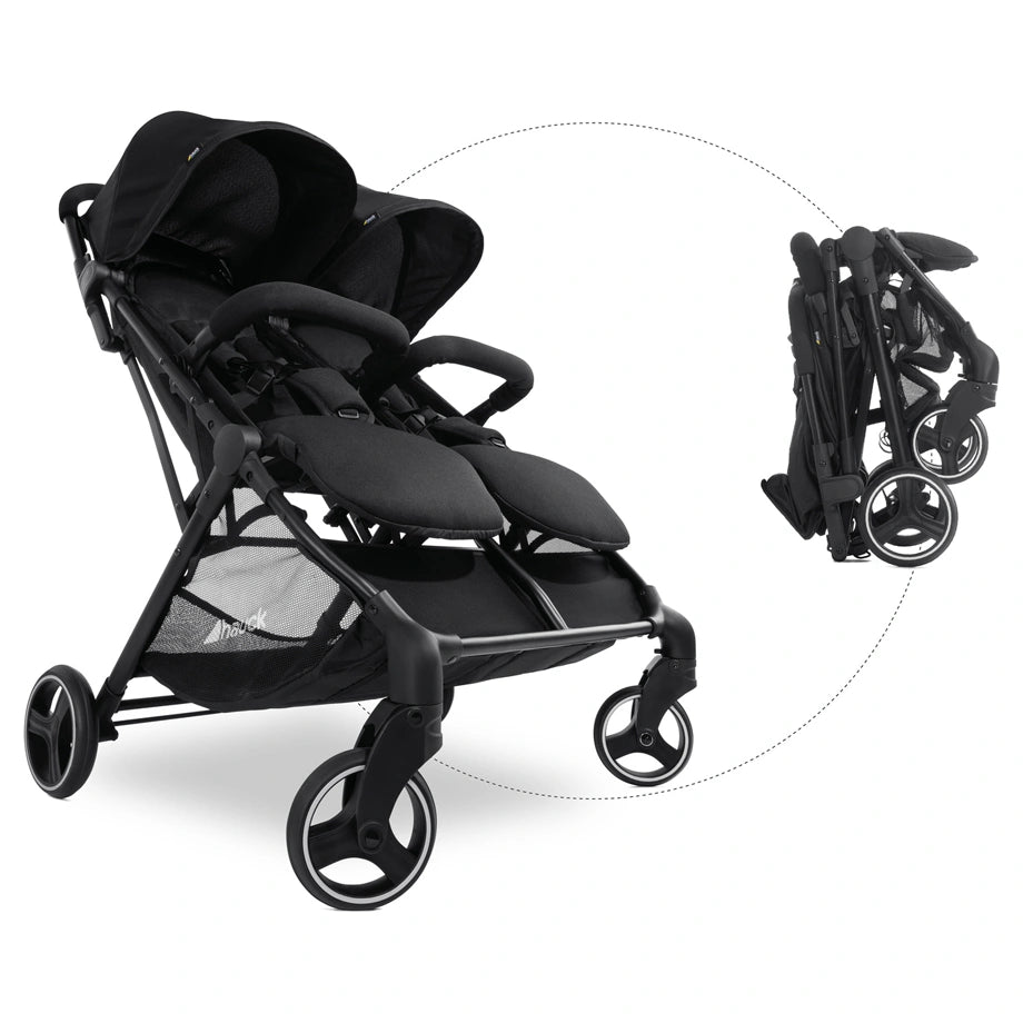 Hauck Swift X Duo Twin Pushchair Compact Side-By-Side ,Wide, One-Hand Fold (Black)