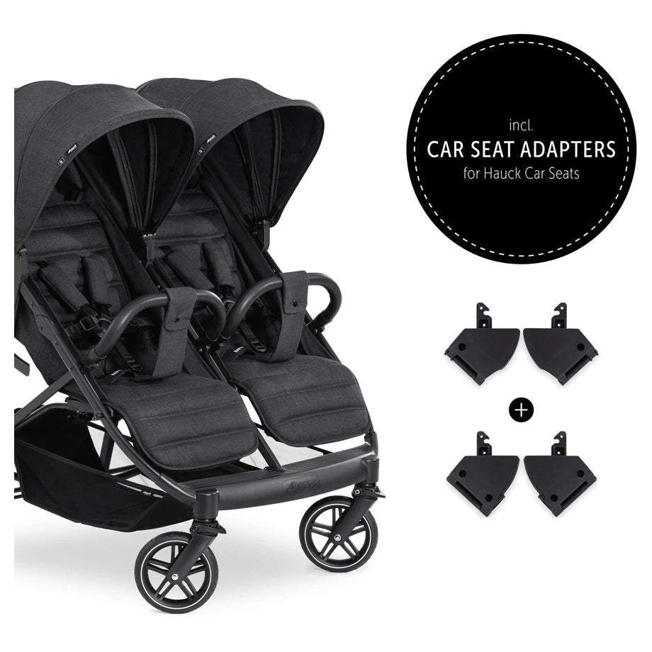 Hauck Uptown Duo Twin Stroller Side-By-Side, Reclining Seats, All-Terrain (Black)