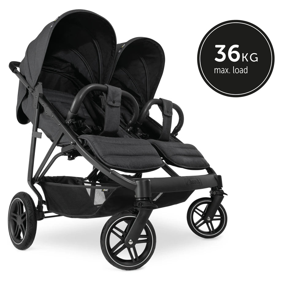 Hauck Uptown Duo Twin Stroller Side-By-Side, Reclining Seats, All-Terrain (Black)