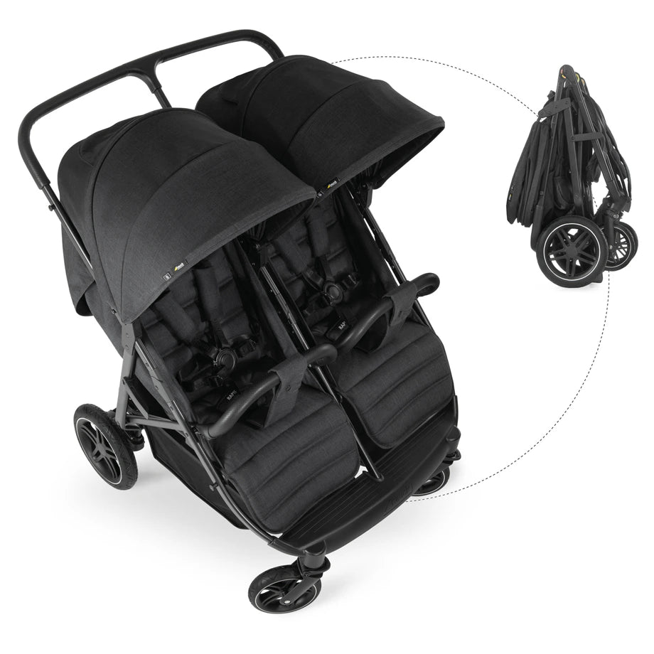 Hauck Uptown Duo Twin Stroller Side-By-Side, Reclining Seats, All-Terrain (Black)