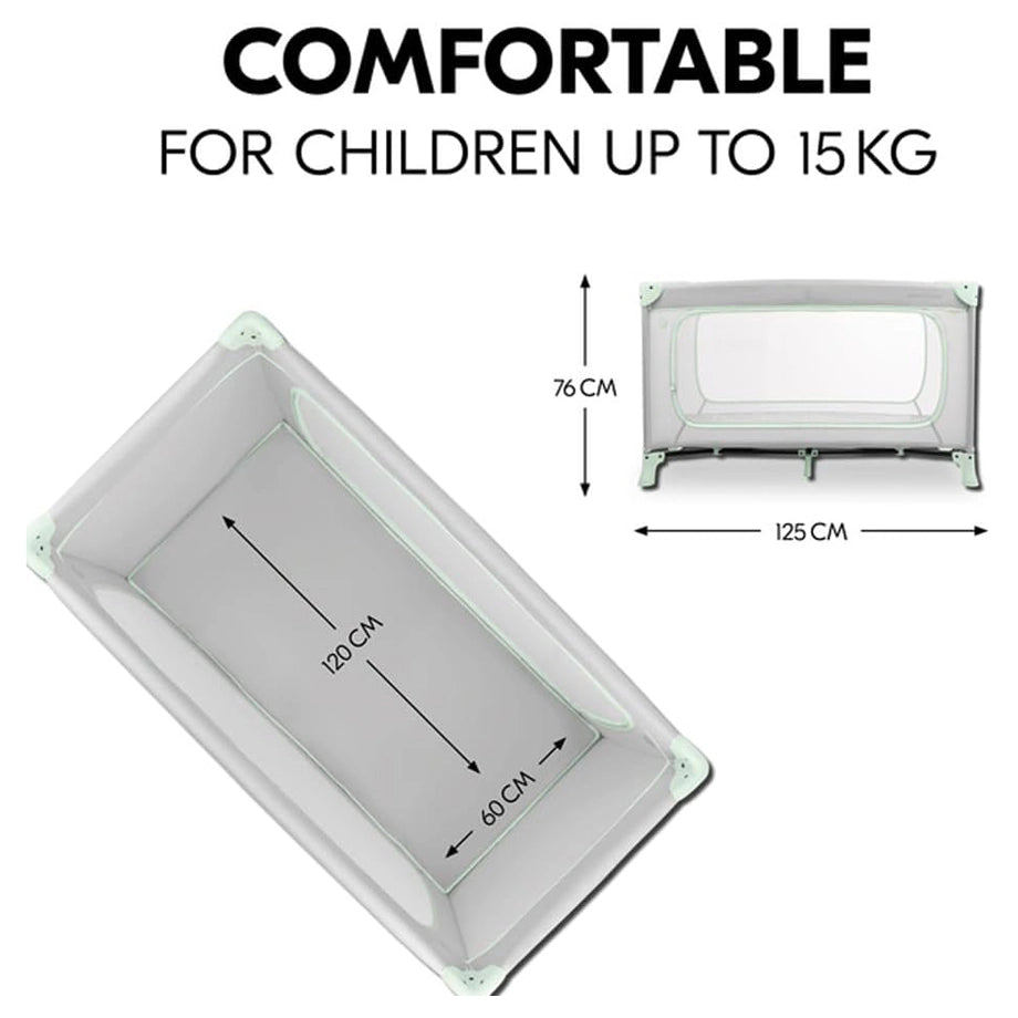 Hauck Dream N Play Plus Travel Bed Foldable Baby & Toddler Cot With Carry Bag (Dusty Mint)